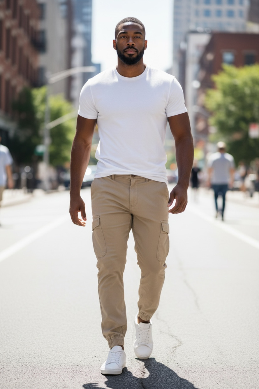 American Tall Men's Cargo Jogger Pants in Khaki